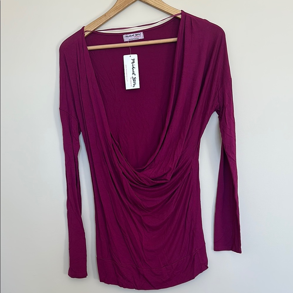 Michael Stars Pink Draped 3/4 Sleeve Blouse